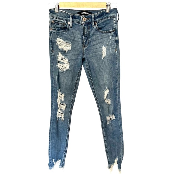 Express Stretch Distressed Ankle Jeans Size 2 - Picture 2 of 11